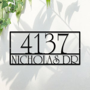 Modern House Numbers Street Name Metal Sign, Mid Century Address Plaque, Street Sign, Outdoor Decor