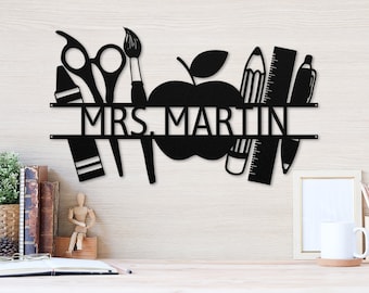 Teacher Name Sign - Personalized Metal Sign for Classroom or Door- Unique Teachers Appreciation Gift