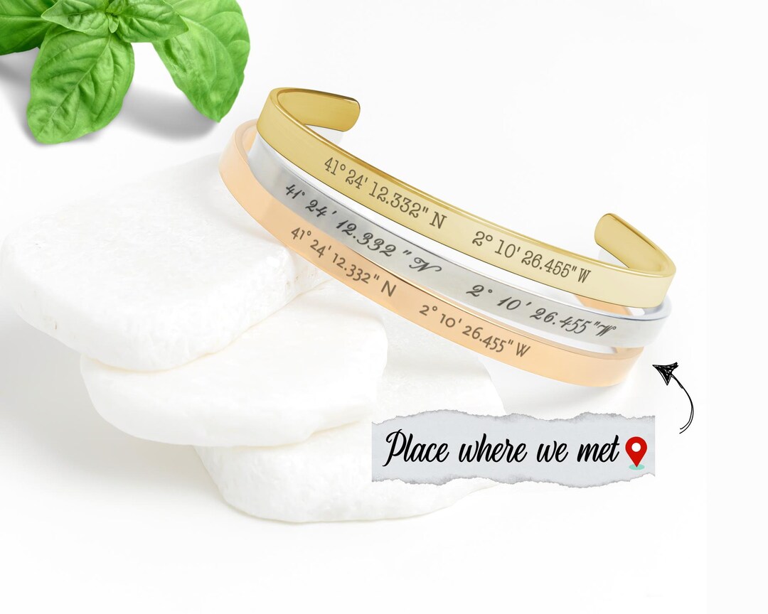 Custom Coordinates Cuff Bracelet: 18K Gold Memorial Jewelry - Etsy