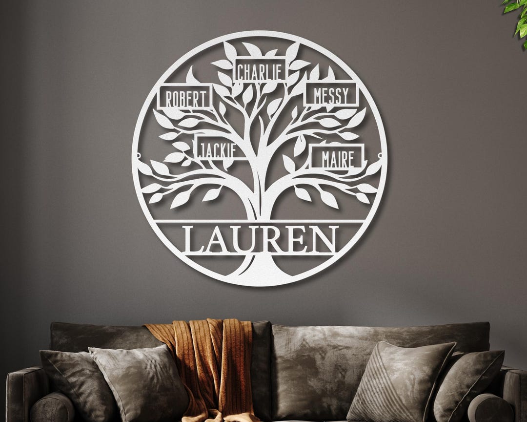 Custom Family Tree Metal Sign: Personalized Steel Wall Art, Modern ...