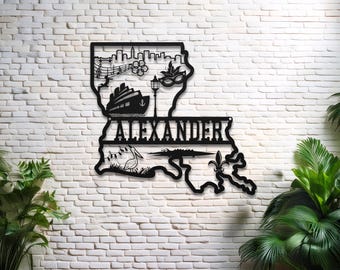 Personalized Louisiana Map Metal Sign: New Orleans Family Name Decor, Patio Decor