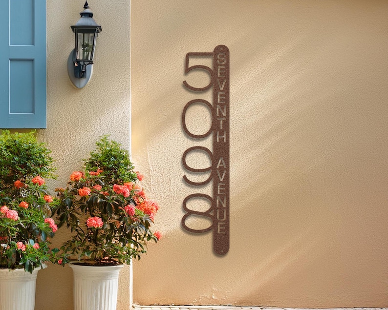 Minimalist Vertical Metal House Number Plaque - Modern Address Sign ...