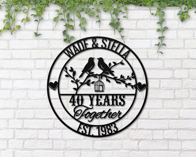 9th Wedding Anniversary Gift, Laser Cut Metal Sign, Couple Name Sign, Love Birds Sign