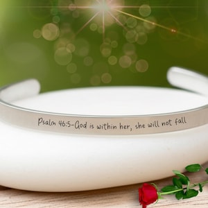 Personalized Bible Verse Cuff Bracelet: Engraved Christian Jewelry, Spirtual Faith Bangle