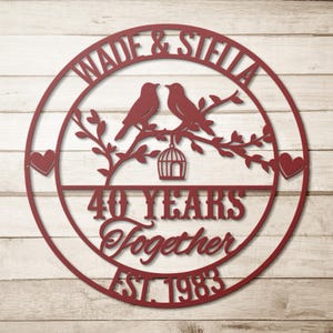 Personalized Love Birds Metal Anniversary Sign, Custom Couple Name Red