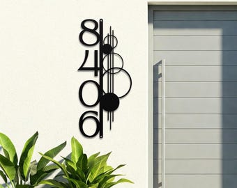 Geometric Metal House Number Sign: Modern Vertical Address Plaque, Front Door Decor