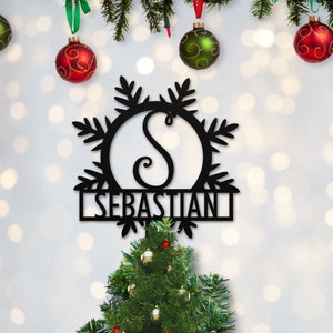 Personalized Snowflake Christmas Tree Top with Monogram Initials and Last Name- Xmas Tree Decor- Holiday Decorations