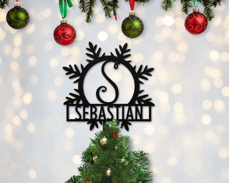 Personalized Snowflake Christmas Tree Top with Monogram Initials and Last Name- Xmas Tree Decor- Holiday Decorations
