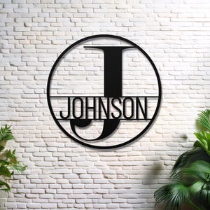 Custom Metal Family Name Sign, Round Monogram, Outdoor Decor