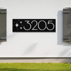 Mid Century Modern Metal Address Sign, Stars Design