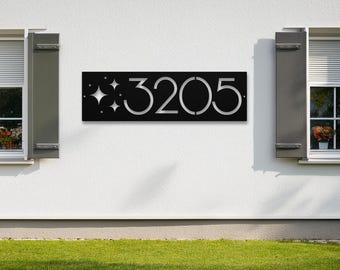Mid Century Address Sign, House Number Metal Sign, Stars Address Plaque, Door Number, Outdoor Sign, Realtor Closing Gift