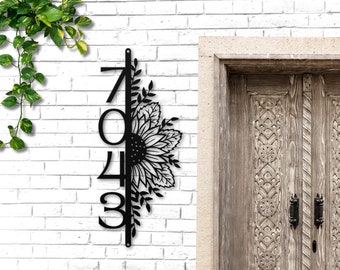 Sunflower Address Sign, Vertical House Numbers Sign, Outdoor Patio Metal Sign, Address Marker