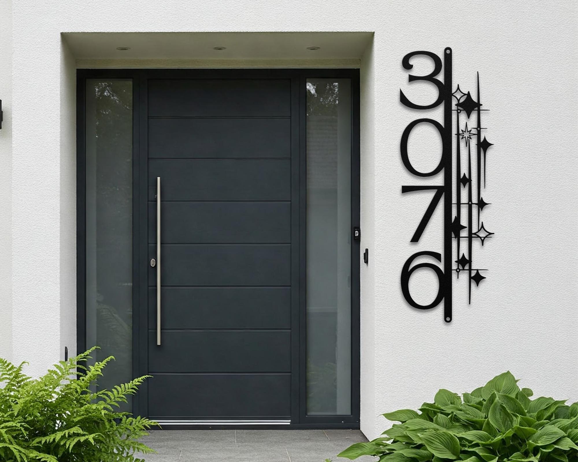 Mid Century Modern Metal Address Sign, Starburst Vertical House Numbers ...