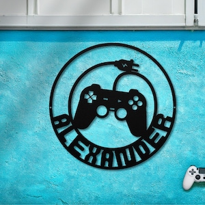 Custom Gaming Room Metal Sign: Gamer Name, Video Game Controller Wall Art
