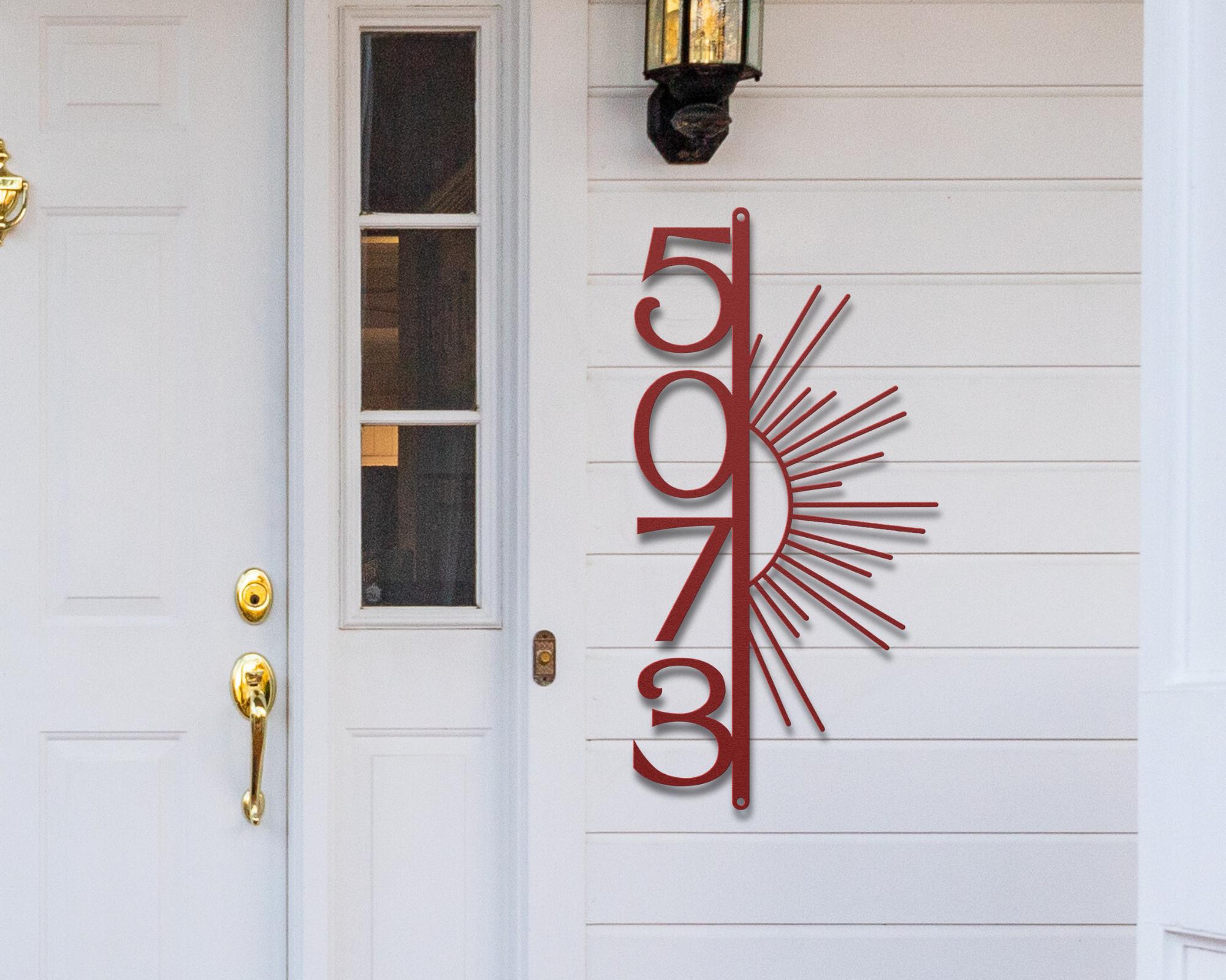 Modern Sun Address Sign, Vertical Metal House Numbers, Geometric Door ...