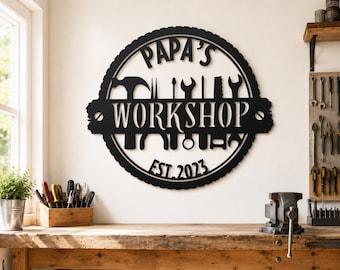 Custom Workshop Metal Sign: Personalized Garage Wall Decor, Papa's Gift