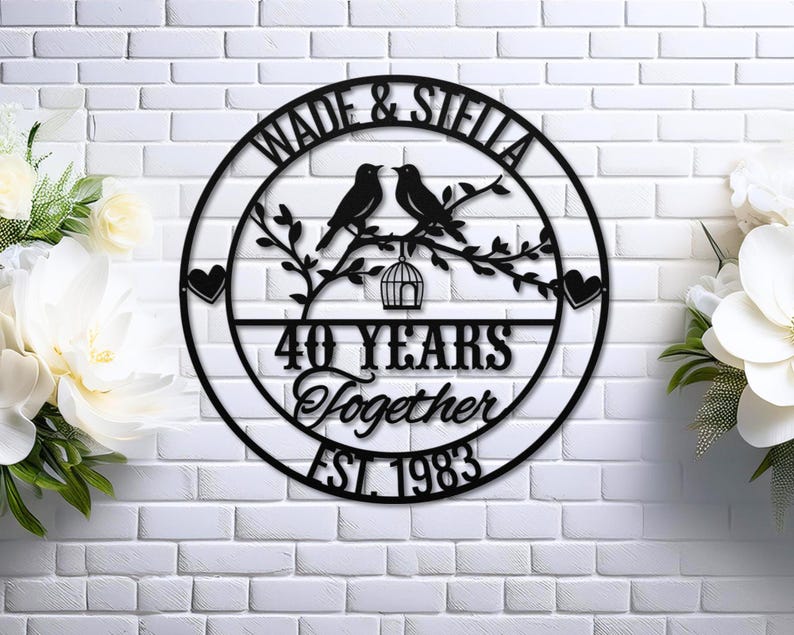 Personalized Love Birds Metal Anniversary Sign, Custom Couple Name image 8