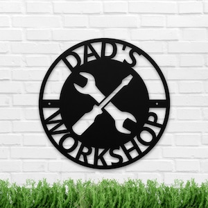 Metal Workshop Sign, Personalized Garage Sign for Dad, Fathers Day Gift, Man Cave Sign, Gift for Papa, Gift for Grandpa