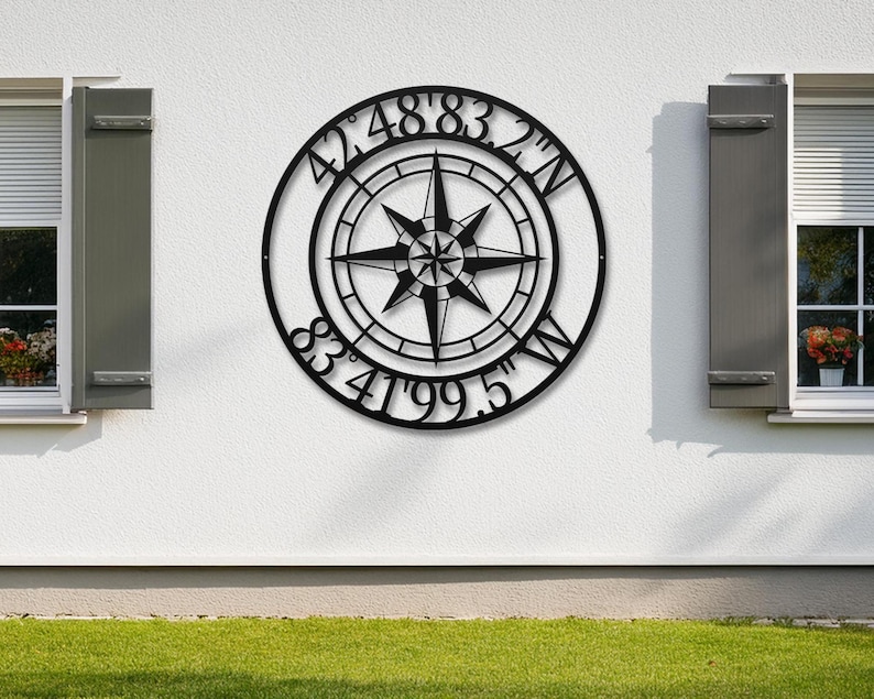 Compass Address Sign GPS Coordinates Metal Compass Sign, Address Plaque, New Home Gift - Etsy
