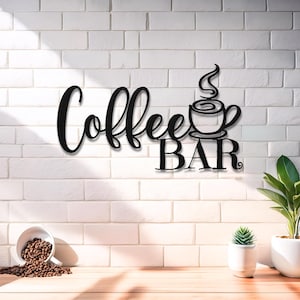 Coffee Bar Metal Sign, Coffee Script Word Sign, Kitchen Wall Décor, Café Sign , Farmhouse Kitchen, Housewarming Gift