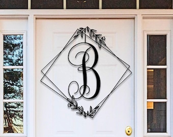Monogram Metal Wreath, Initial Door Hanger, Wedding Gift