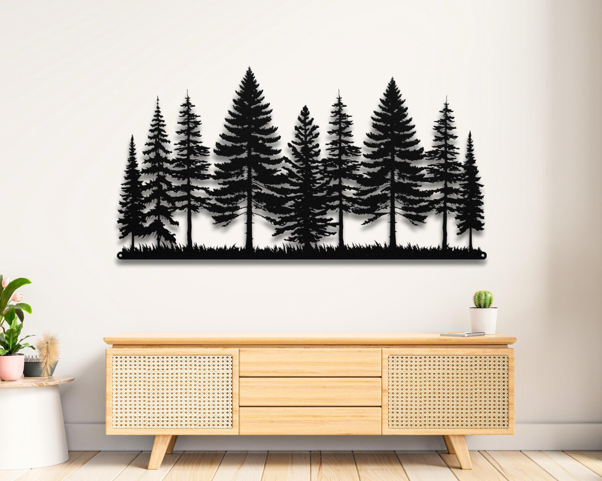 Pine Tree Metal Wall Art: Rustic Forest Silhouette, Cabin Woodland ...