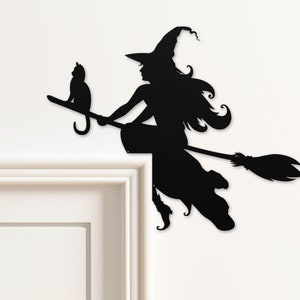 Halloween Witch Door Corner: Witch on Flying Broom Metal Sign -Spooky Party Decor Indoor