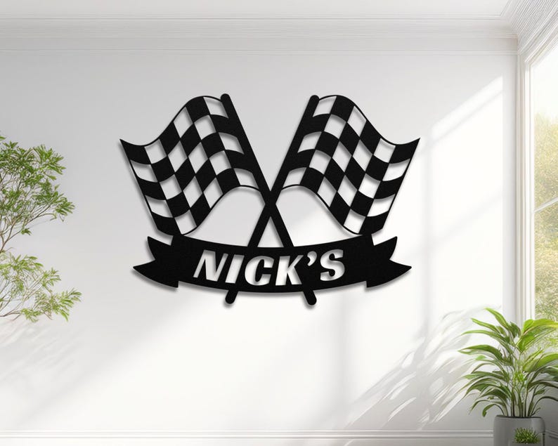 Personalized Checkered Flag Metal Sign: Race Car Decor, Boys Room Decor ...