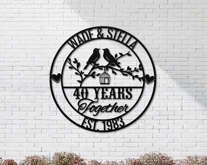 Personalized Love Birds Metal Anniversary Sign, Custom Couple Name image 7