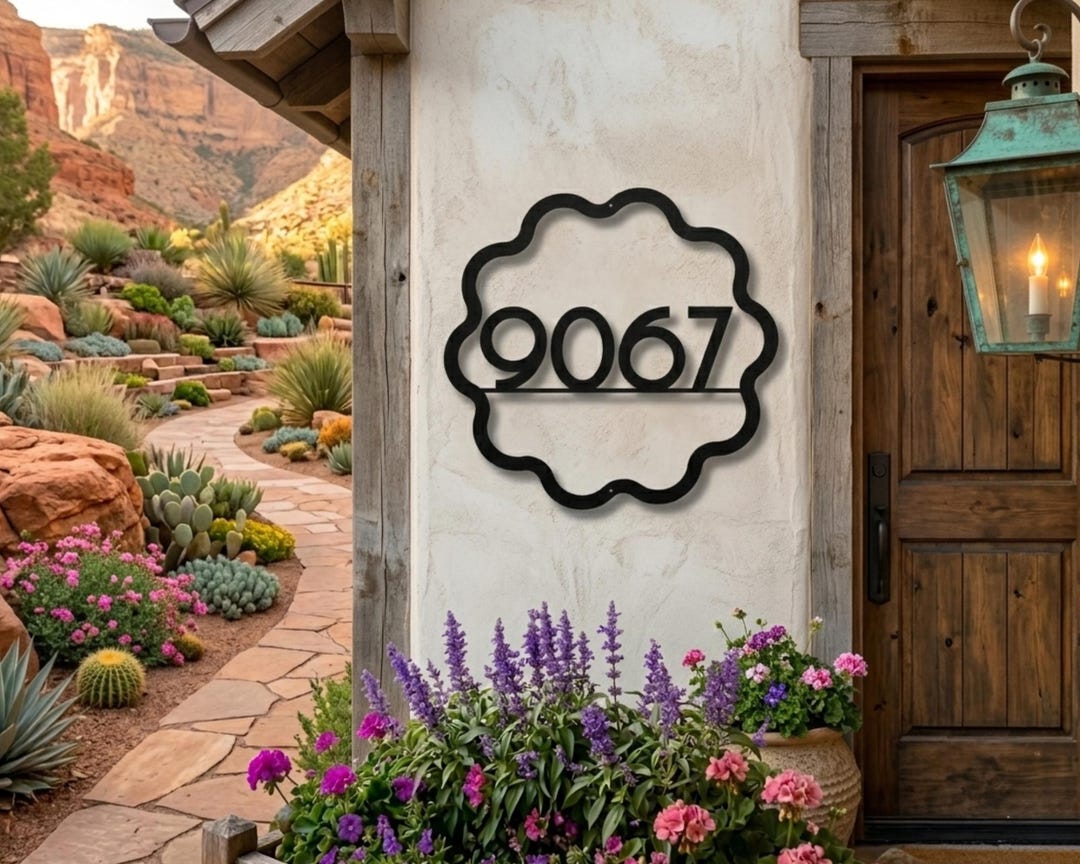 Round Metal Address Sign Custom Round Metal Address Sign Wavy House Numbers Modern Apartment ...