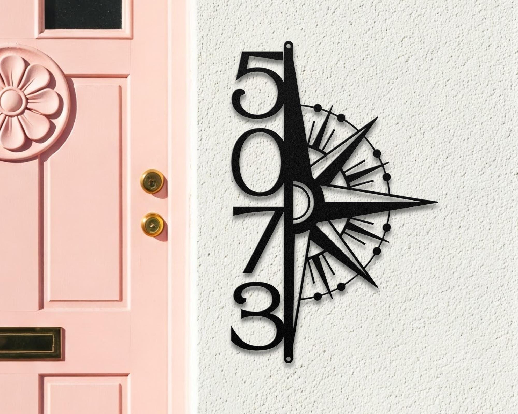 Compass Sign Numbers Vertical Compass Address Metal Sign, House Numbers, Outdoor Nautical ...