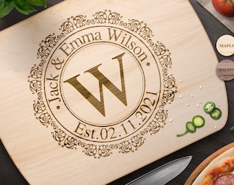 Personalized Wedding Gift: Custom Engraved Maple and Walnut Cutting Board