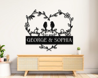 Personalized Love Birds Metal Sign, Custom Wedding Anniversary Decor