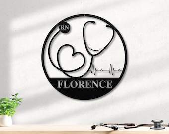 Personalized Nurse Metal Sign: Stethoscope Art, Custom RN/LPN/CNA Gift