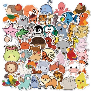 50 Stickers Cartoon Animals Design Pack 3 Cute Aesthetic Stickers Decal Collection
