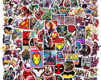 100 Stickers Superheroes Movies Cartoons Characters Theme Design Cute Aestheic Stickers Collection