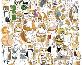 64 Stickers Ginger Cat Design Cute Aesthetic Stickers Decal Collection