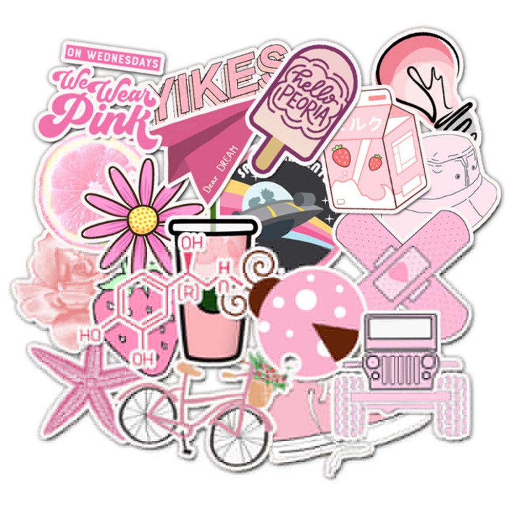 50 Stickers Pink Girls Design Cute Aesthetic Stickers Decal Collection ...