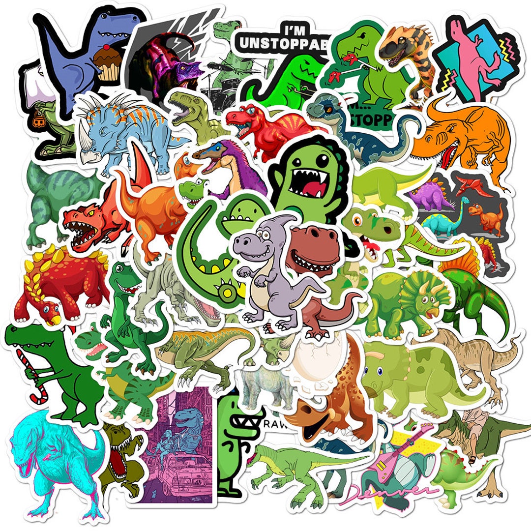 50 Stickers Dinosaur Cartoon Design Cute Aesthetic Stickers Decal ...