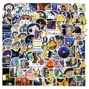 100 Stickers Coraline Movie Theme Design Cute Aestheic Stickers Collection
