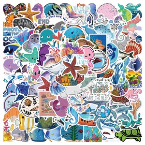 100 Stickers Marine Animals Theme Design Cute Aestheic Stickers Collection