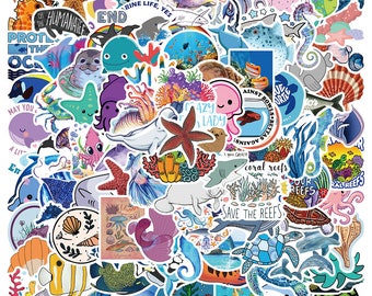 100 Stickers Marine Animals Theme Design Cute Aestheic Stickers Collection