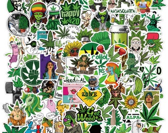 100 Stickers Weed Marijuana Theme Design Cute Aestheic Stickers Collection