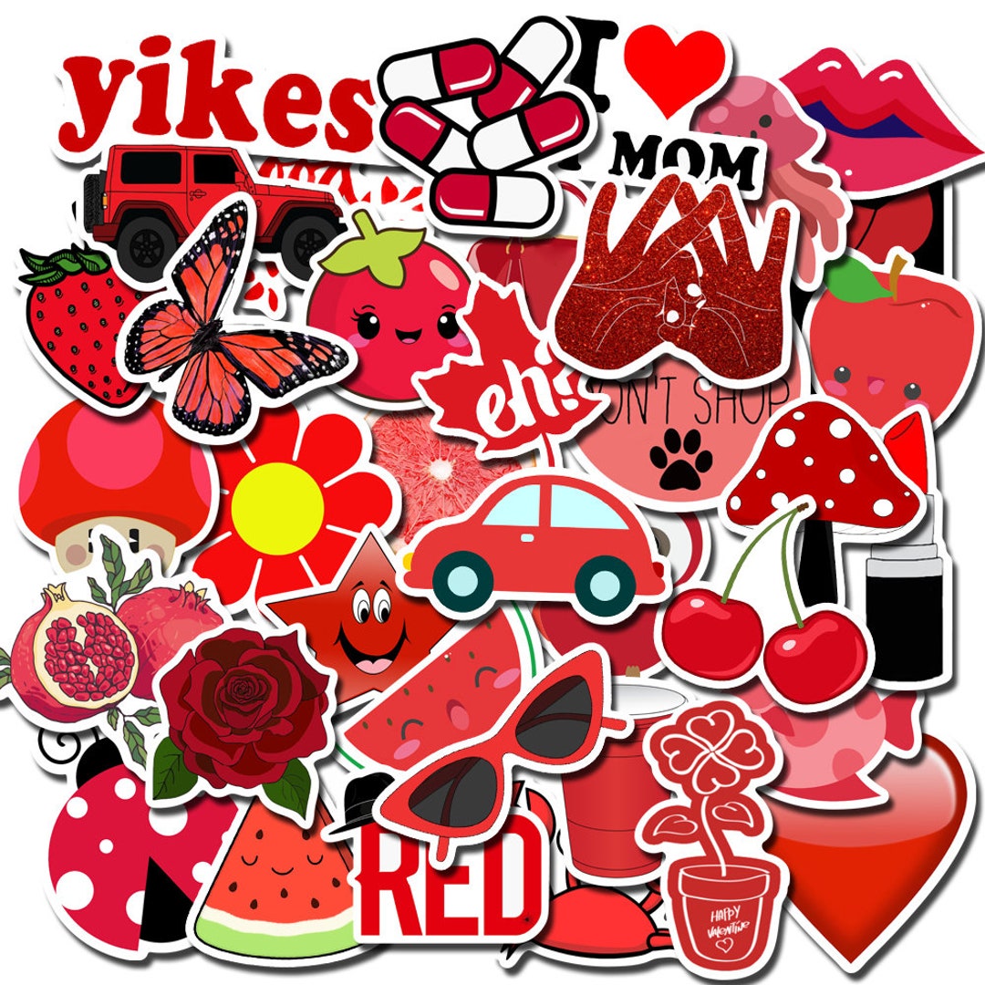 50 Stickers Red INS Design Cute Aesthetic Stickers Decal Collection ...
