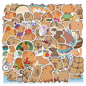 50pcs Cute Capybara Stickers - Funny Cartoon Animal Decals for Luggage, Water Bottles, Journals, and Laptop Decoration Adorable Capybara Art