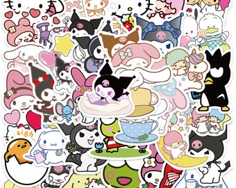 100 Stickers Hello Kitty Kuromi My Melody Cinnamoroll Little Twin Stars Sanrio Theme Design Cute Aesthetic Stickers Collection