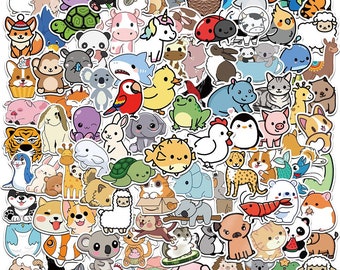 100 Stickers Cat Sheep Panda Koala Tiger Pig Dog Elephant Animals Theme Design Cute Aestheic Stickers Collection