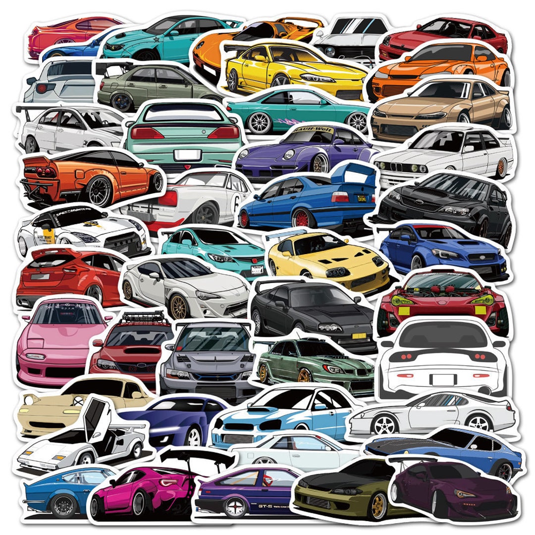 100 Stickers JDM Cars Theme Design Cute Aestheic Stickers Collection