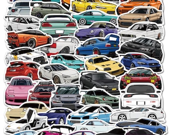 100 Stickers JDM Cars Theme Design Cute Aestheic Stickers Collection