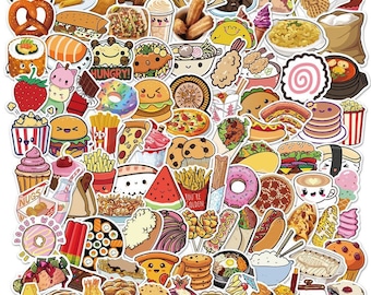 100 Stickers Food Theme Design Cute Aestheic Stickers Collection